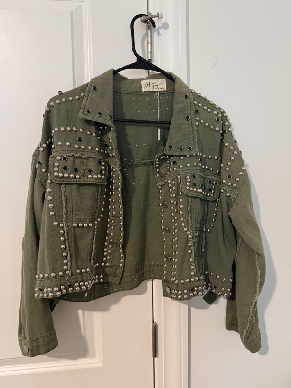 NWT Studded Olive Green Cropped Jacket - Women
